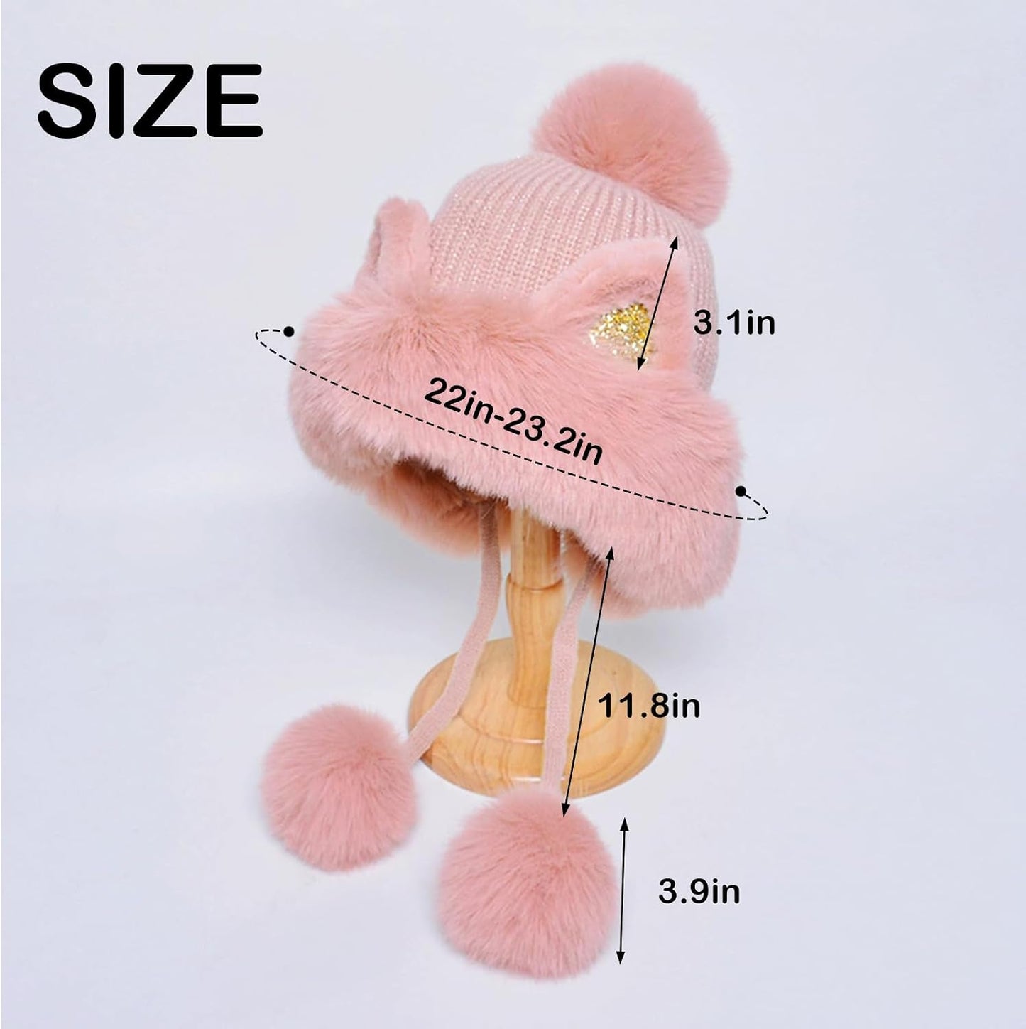 Gorro mullido con orejas de gato para mujer invierno
