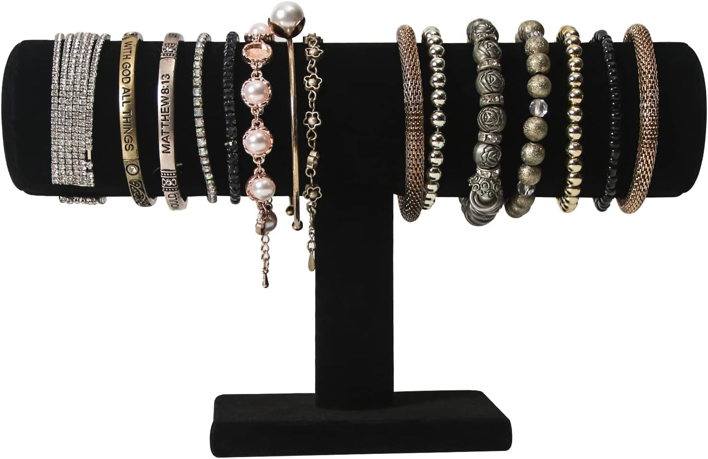 Soporte pulseras barra T terciopelo negro