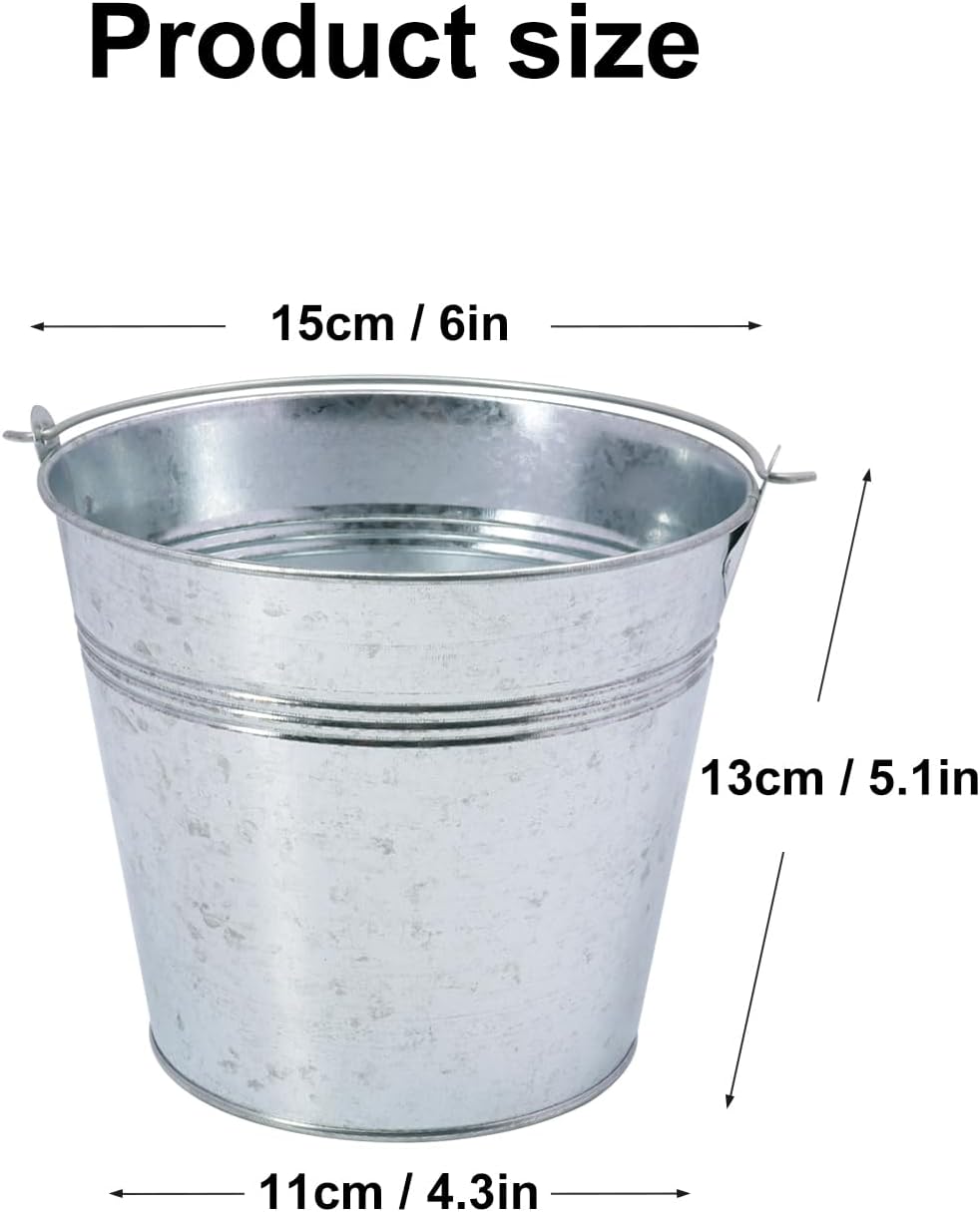 15 Cubos Metal Galvanizado 6pulg Asas Decoración Fiesta Hogar