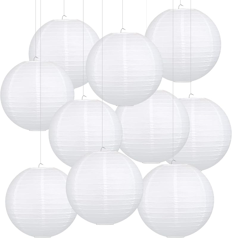 Linternas papel blanco redondas 12pulg decoración fiestas 10uds