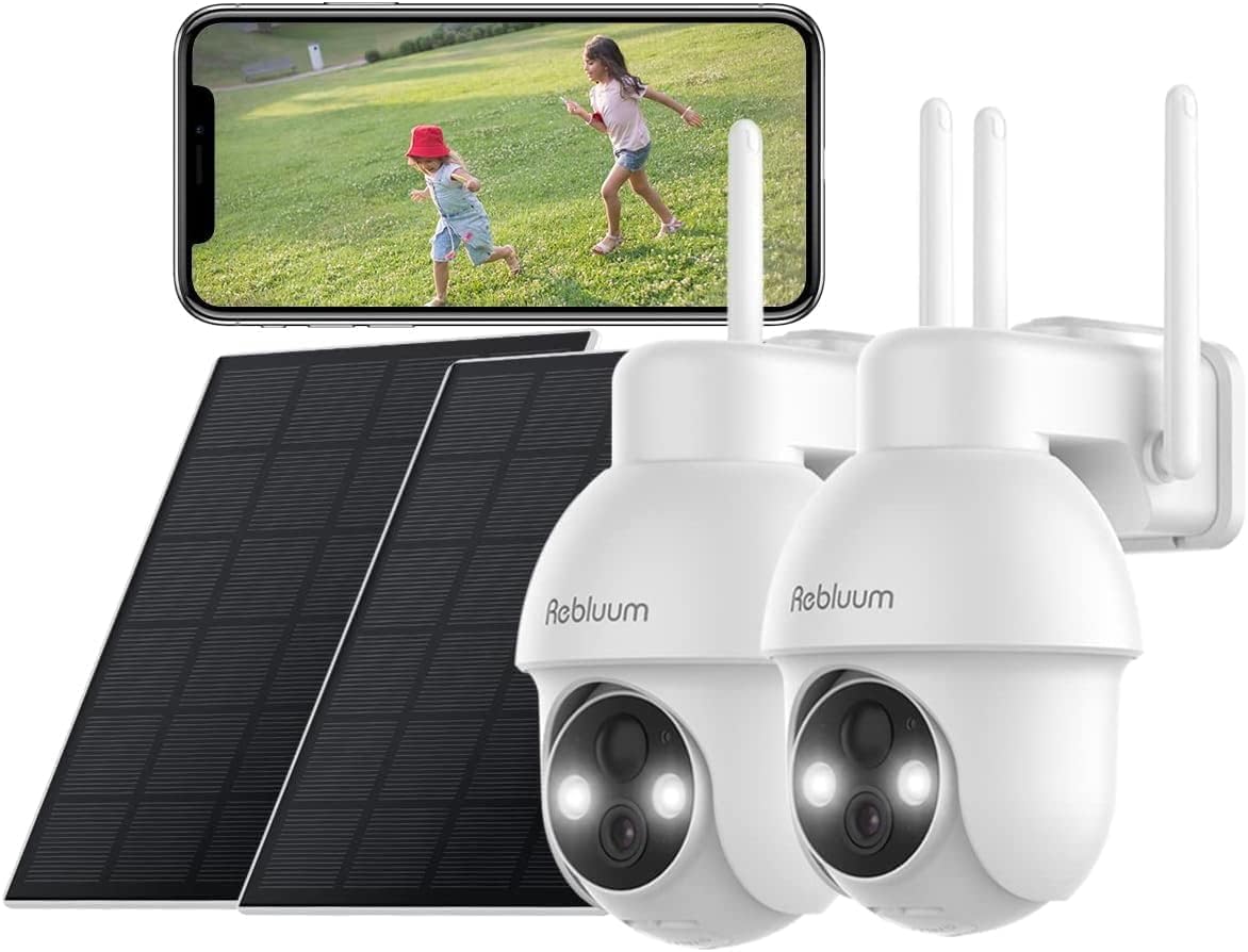 2 Cámaras seguridad solar inalámbricas WiFi panorámica 360°