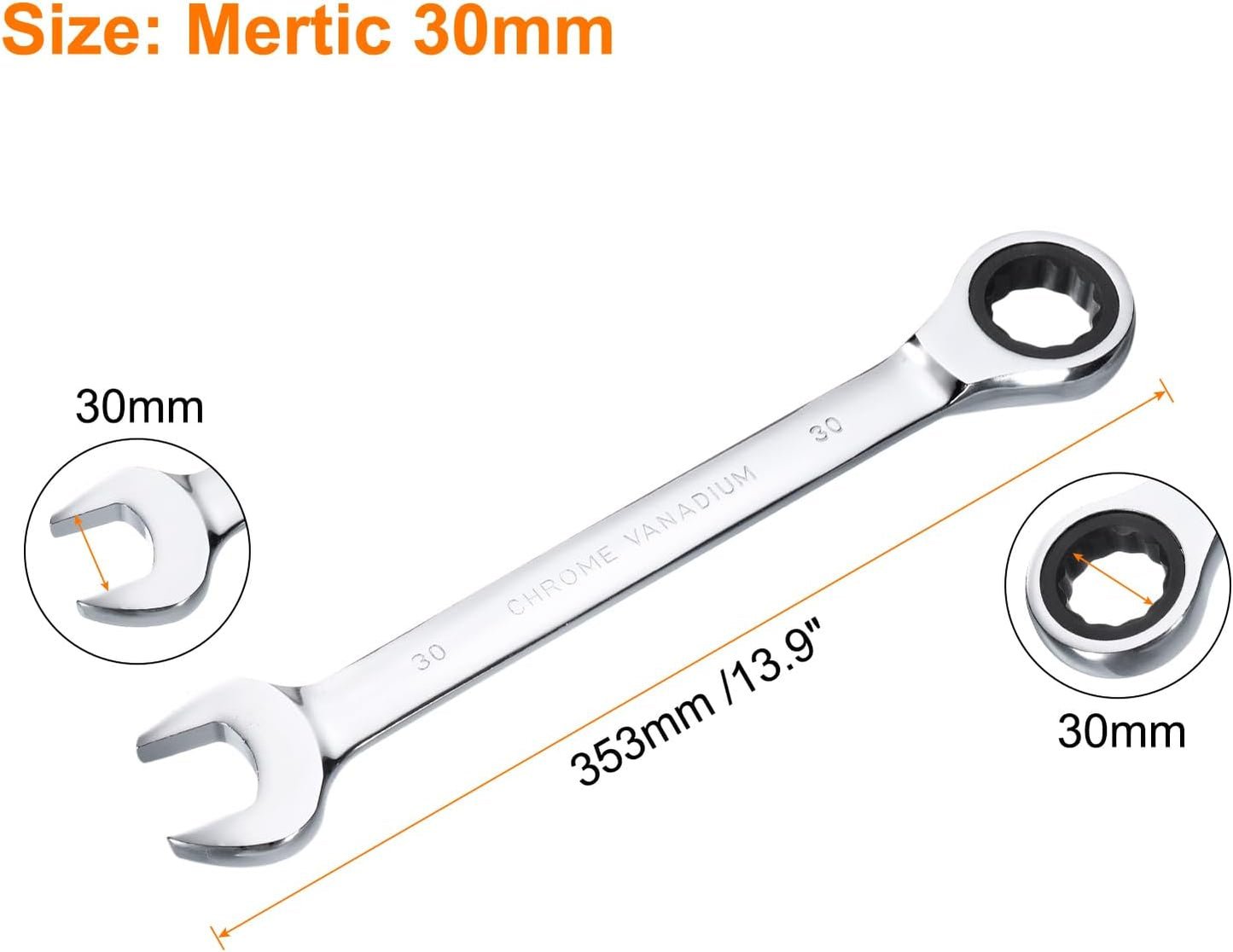Llave trinquete 1.181pulg Cr-V cromado doble extremo
