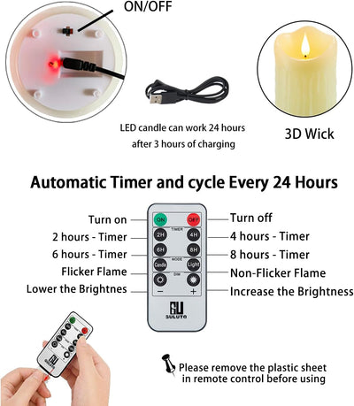 Velas LED sin llama recargable con control remoto 3x5
