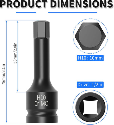Zócalo broca impacto hexagonal 0.394pulg H10 SAE Cr-V acero