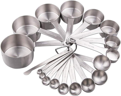 Juego tazas y cucharas medidoras acero inox 18/8 cocina