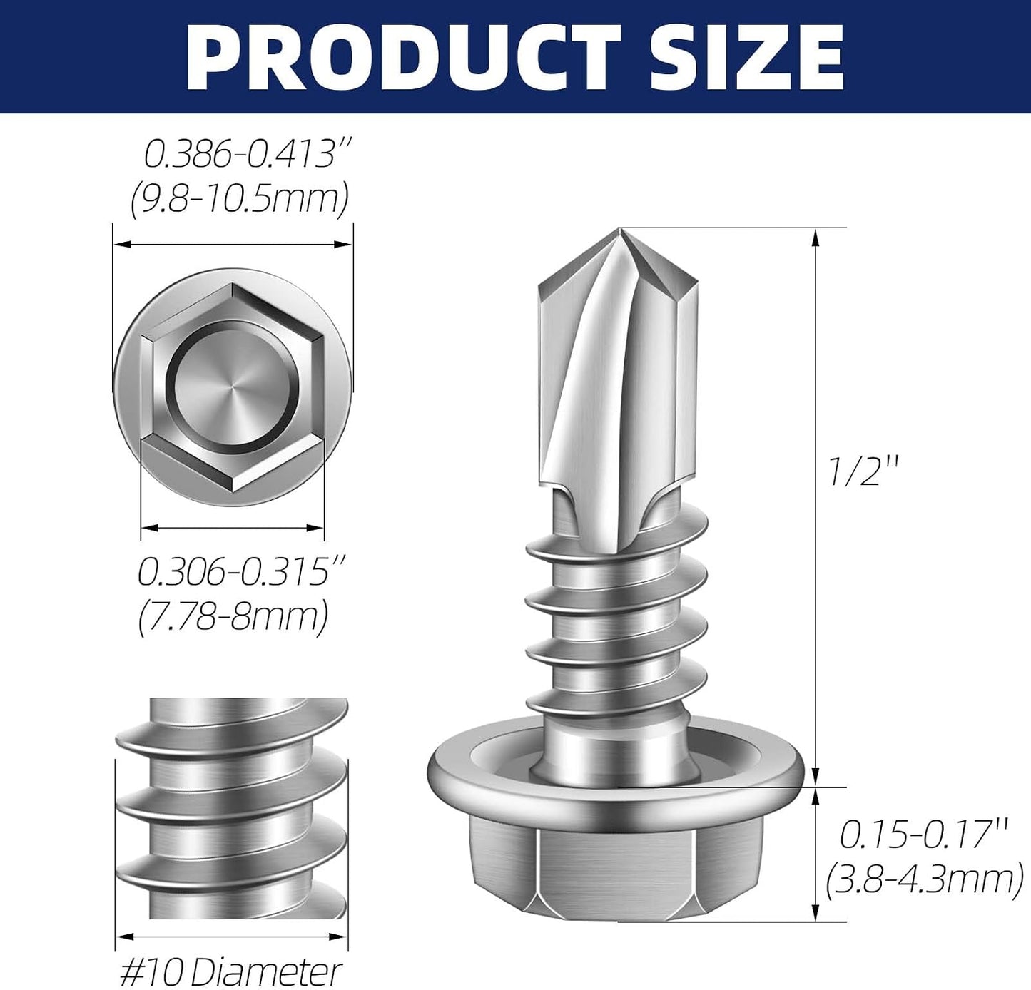 Tornillos chapa autoperforantes acero inox 410 #10x1/2 100uds