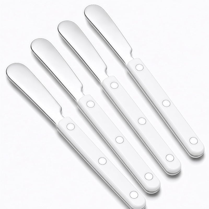 Set 4 Cuchillos Mantequilla Acero Inox 6.3pulg Ergonómico Blanco