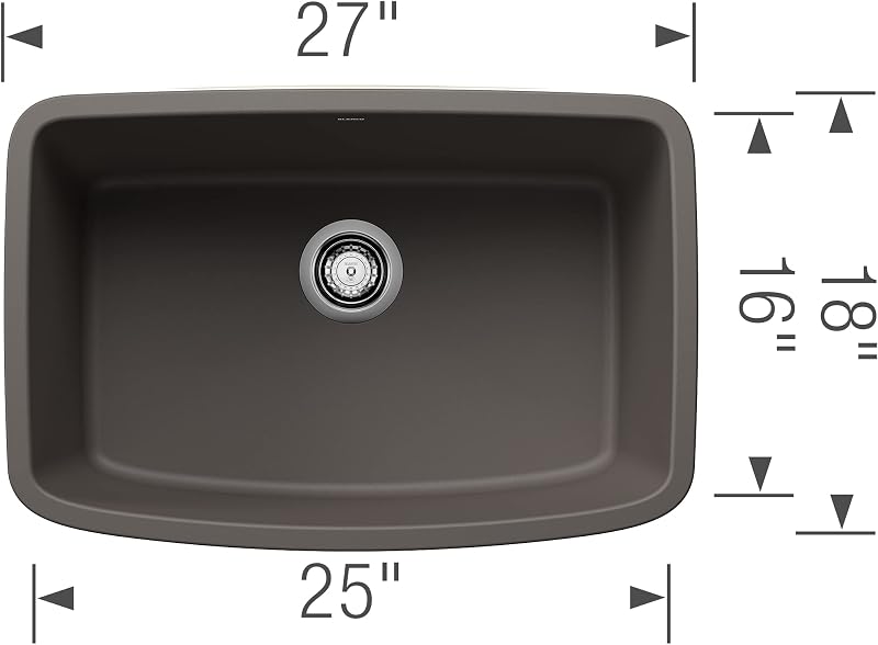 Fregadero cocina bajo mesada 27x18" gris volcán