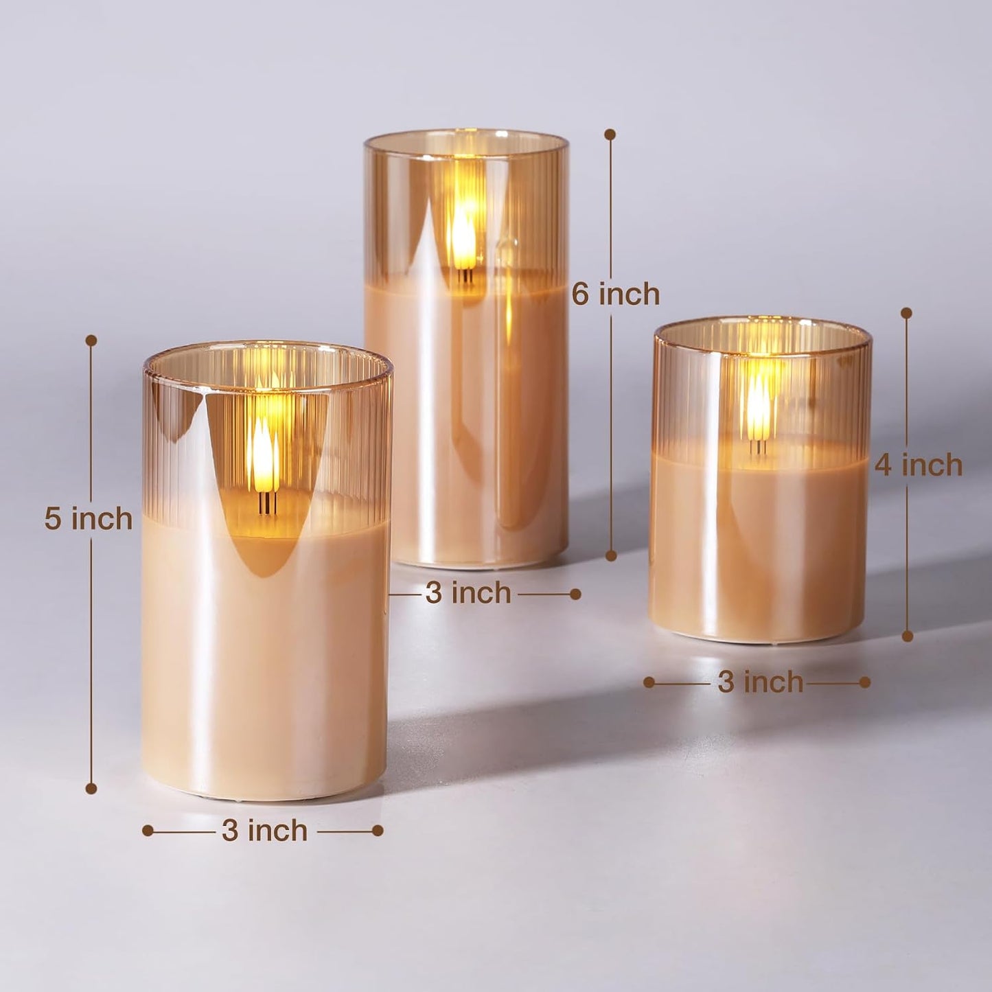 Velas pilar LED parpadeantes control remoto dorado set 3