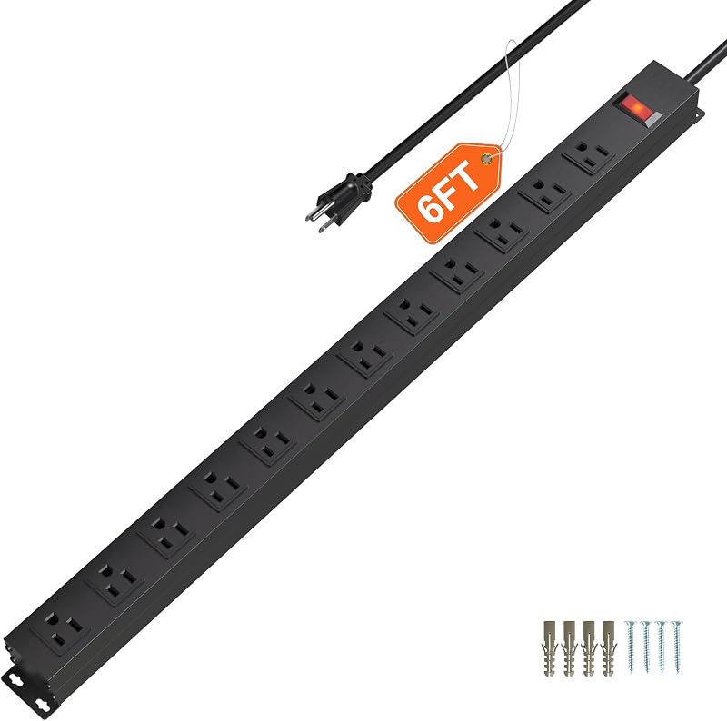 Tira alimentación 12 tomas 15A con interruptor 6 ft 125V
