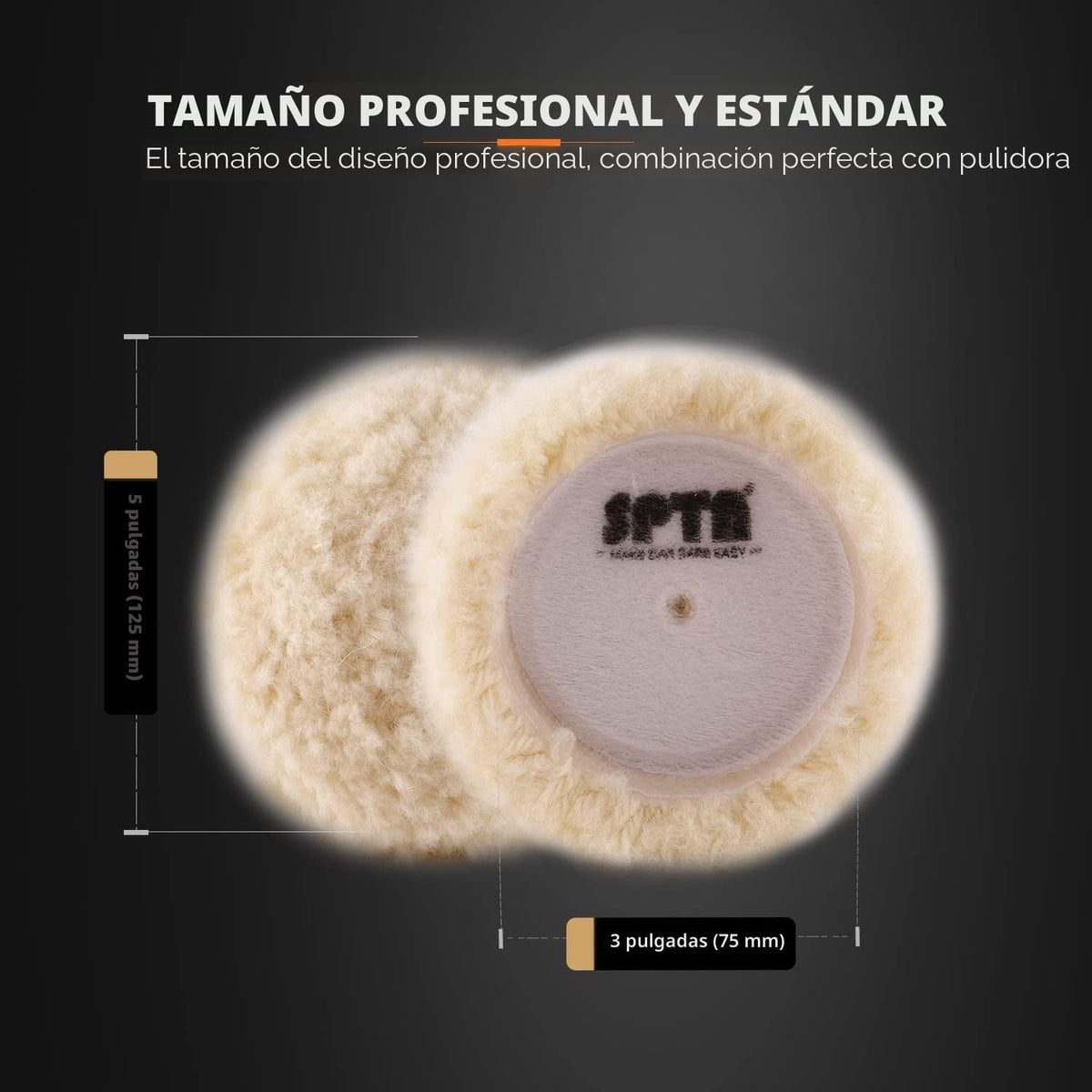 Almohadilla pulido lana 5uds 75mm con respaldo gancho y vástago