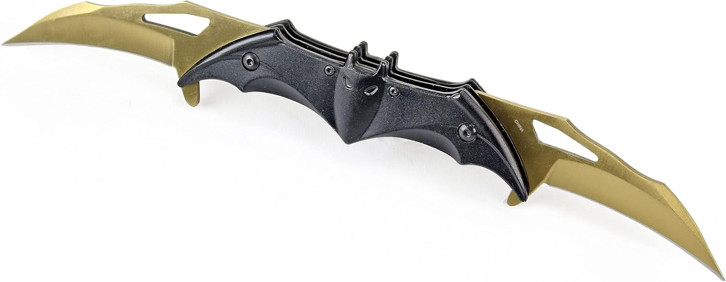 Cuchillo BAT negro plegable 2 hojas dorada