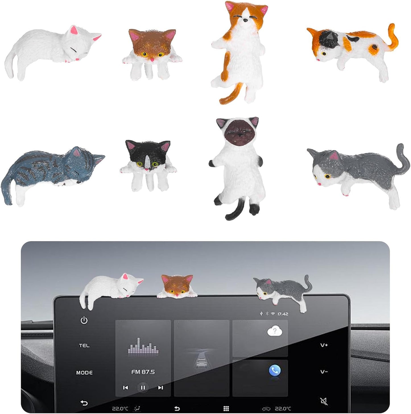 10 Pzas Accesorios Coche Gatito Mini Espejo Universal