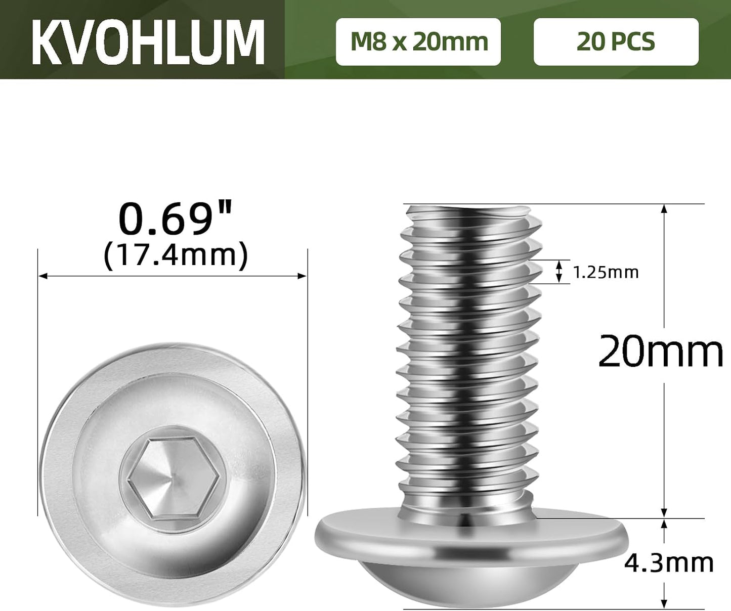 Cabeza de botón M8 acero inox 304 con bridas