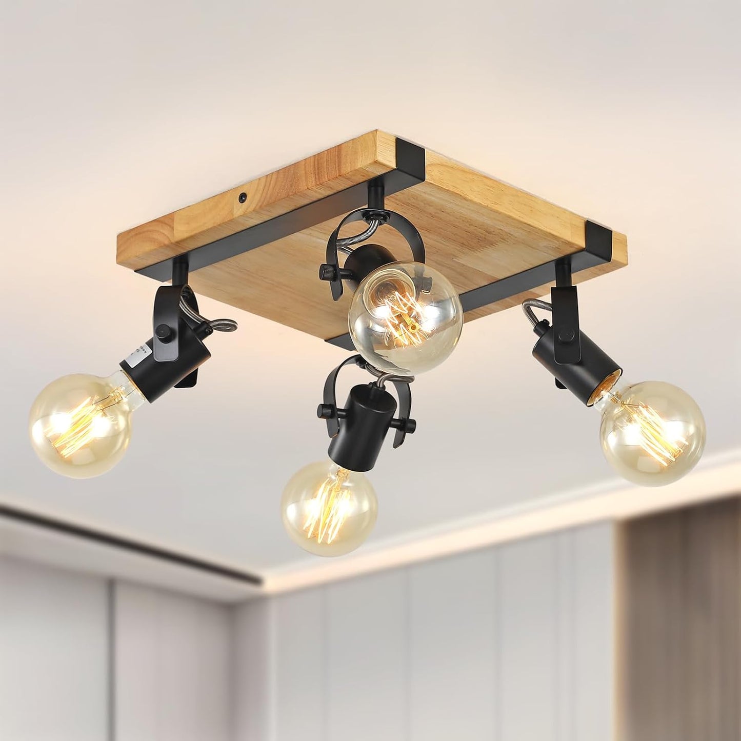 Lámpara techo madera 4 luces rústica cocina baño dormitorio
