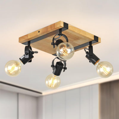Lámpara techo madera 4 luces rústica cocina baño dormitorio