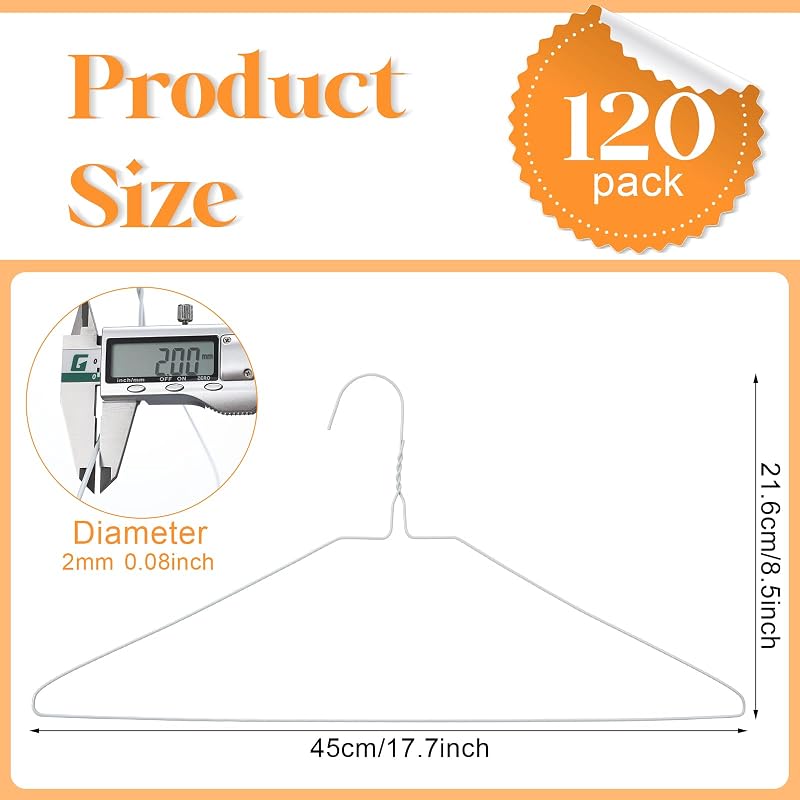 120 Perchas Alambre 17.7pulg Soporte Ropa Blanco