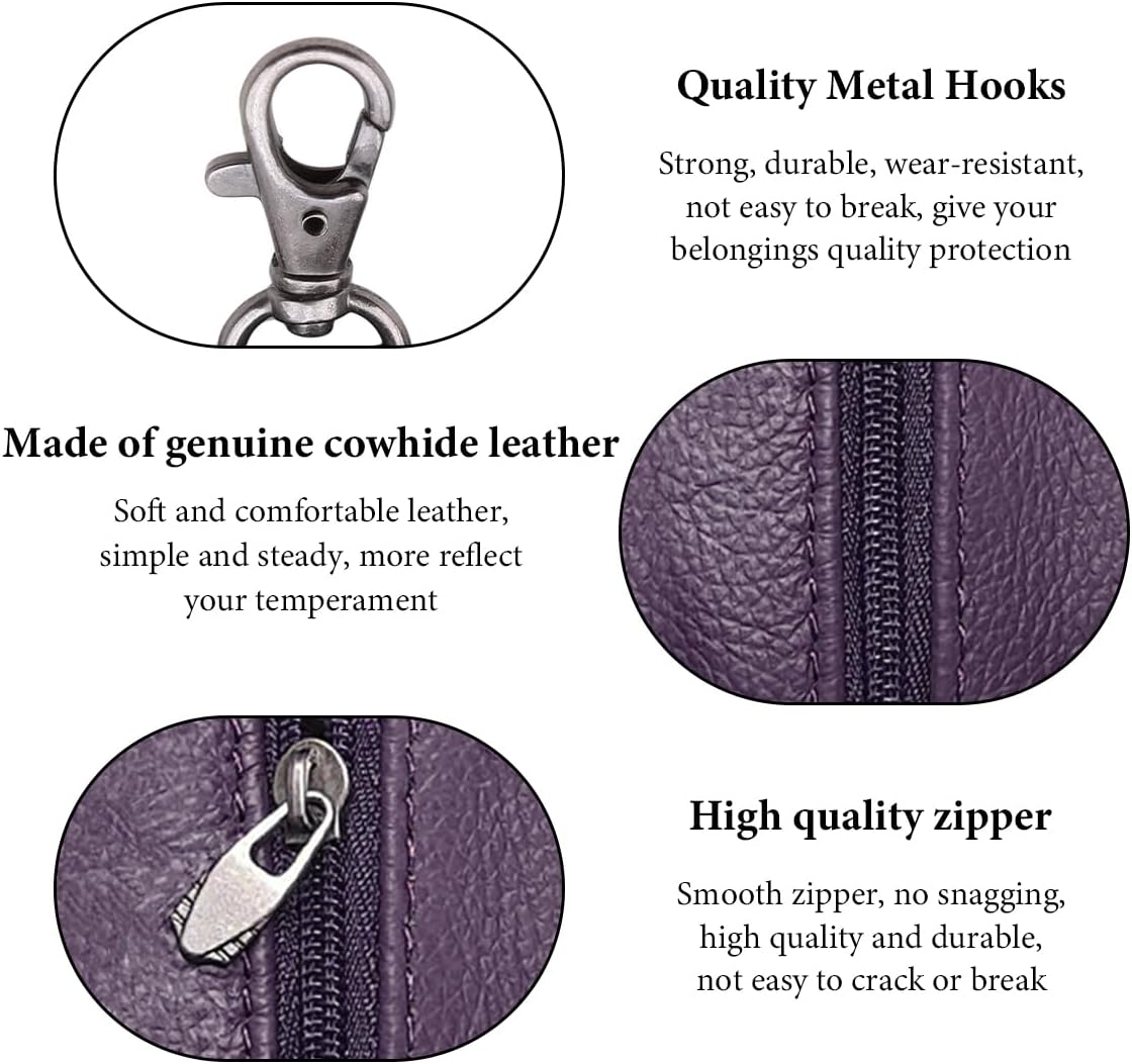 Estuche llaves cuero billetera unisex con cremallera morado