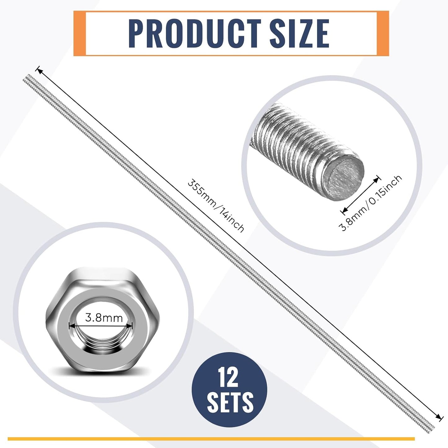 Varillas roscadas 8/32 pulg 4mm con tuercas hex acero inox