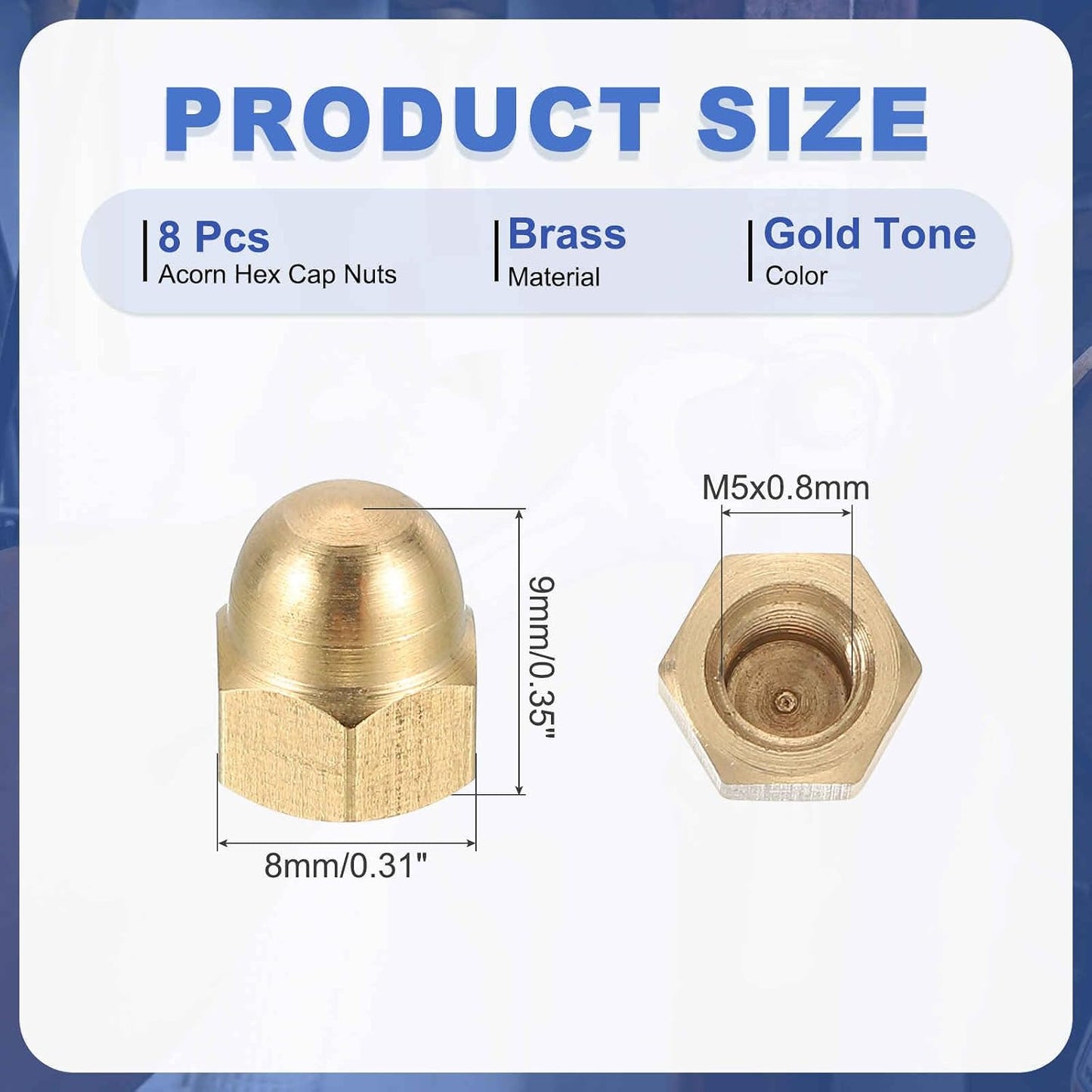 Tuercas hex m5 x 0.031pulg cabeza cúpula latón decorativas