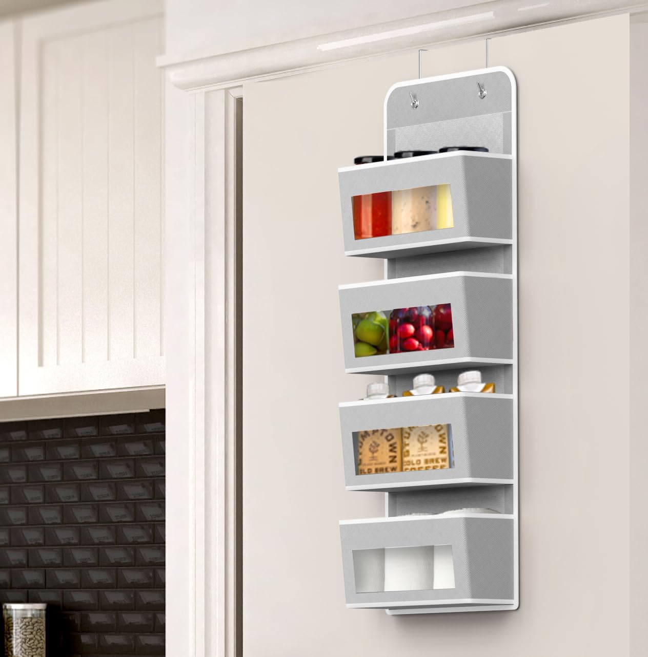 Organiz. puerta 4 bolsillos transparentes gris