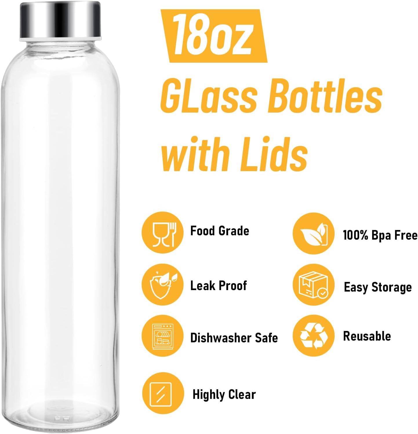 12 Botellas Vidrio 18oz con Tapas Reutiliz.