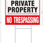 2 Carteles No Trespassing 12.6x9.5" Plástico Corrugado