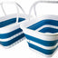 Tina plegable 19L con asa para picnic camping hogar blanco/azul