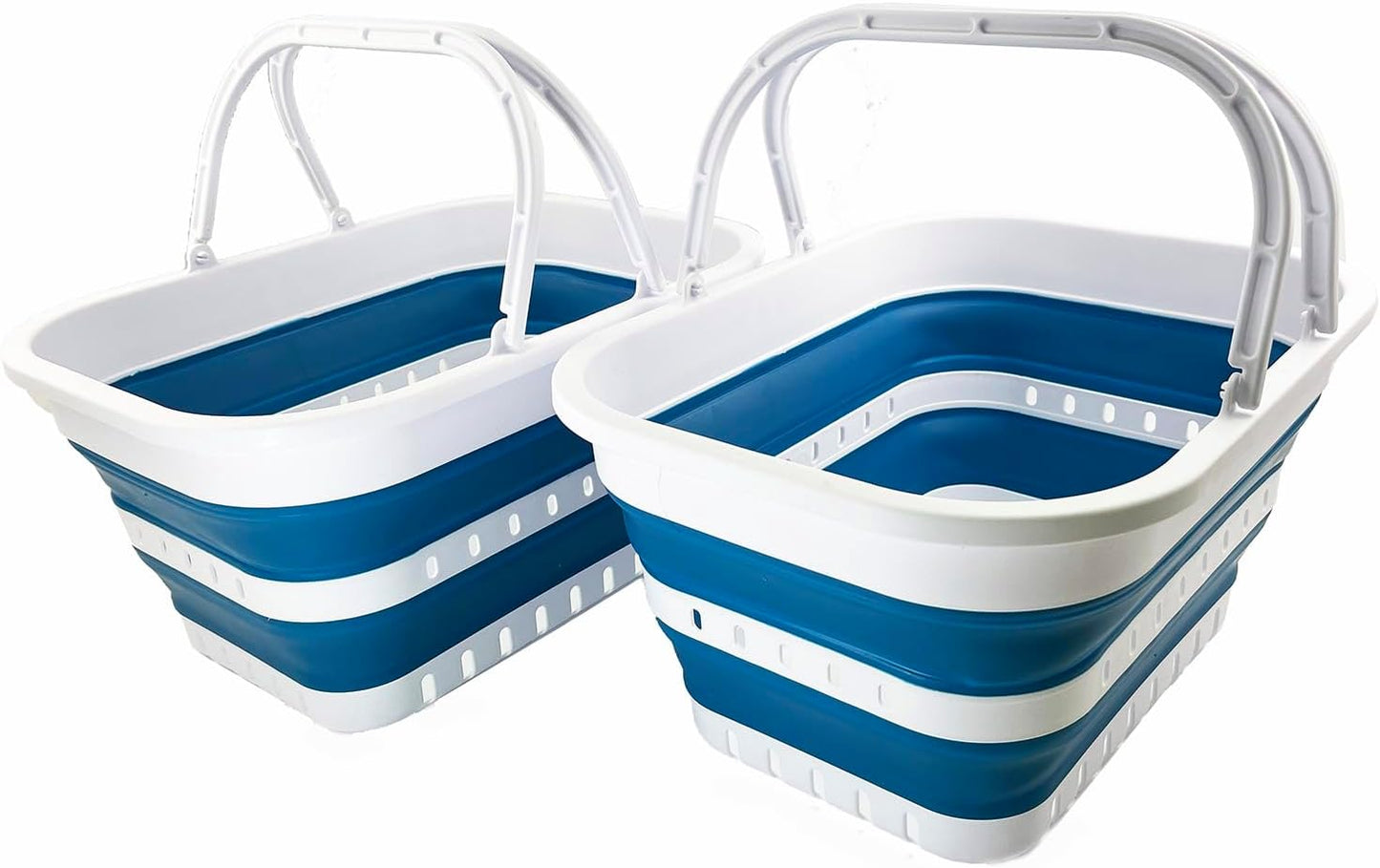 Tina plegable 19L con asa para picnic camping hogar blanco/azul