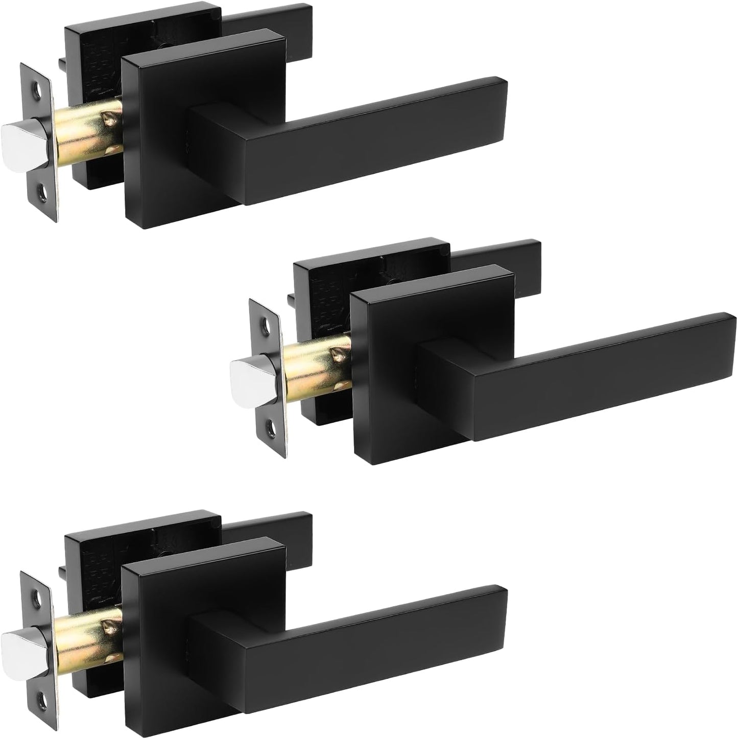 3 Pzas Manijas Puerta Negro Mate Cuadradas Reversibles