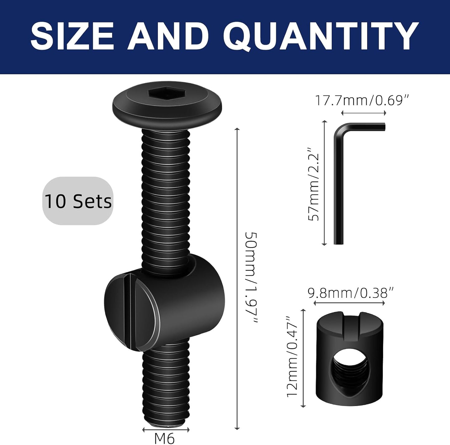 Tornillo m6 x 1.969pulg para muebles con llave allen 10pzas