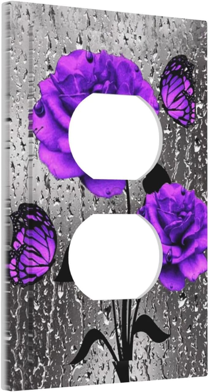Placa pared dúplex 1 banda estampado mariposas y rosas moradas