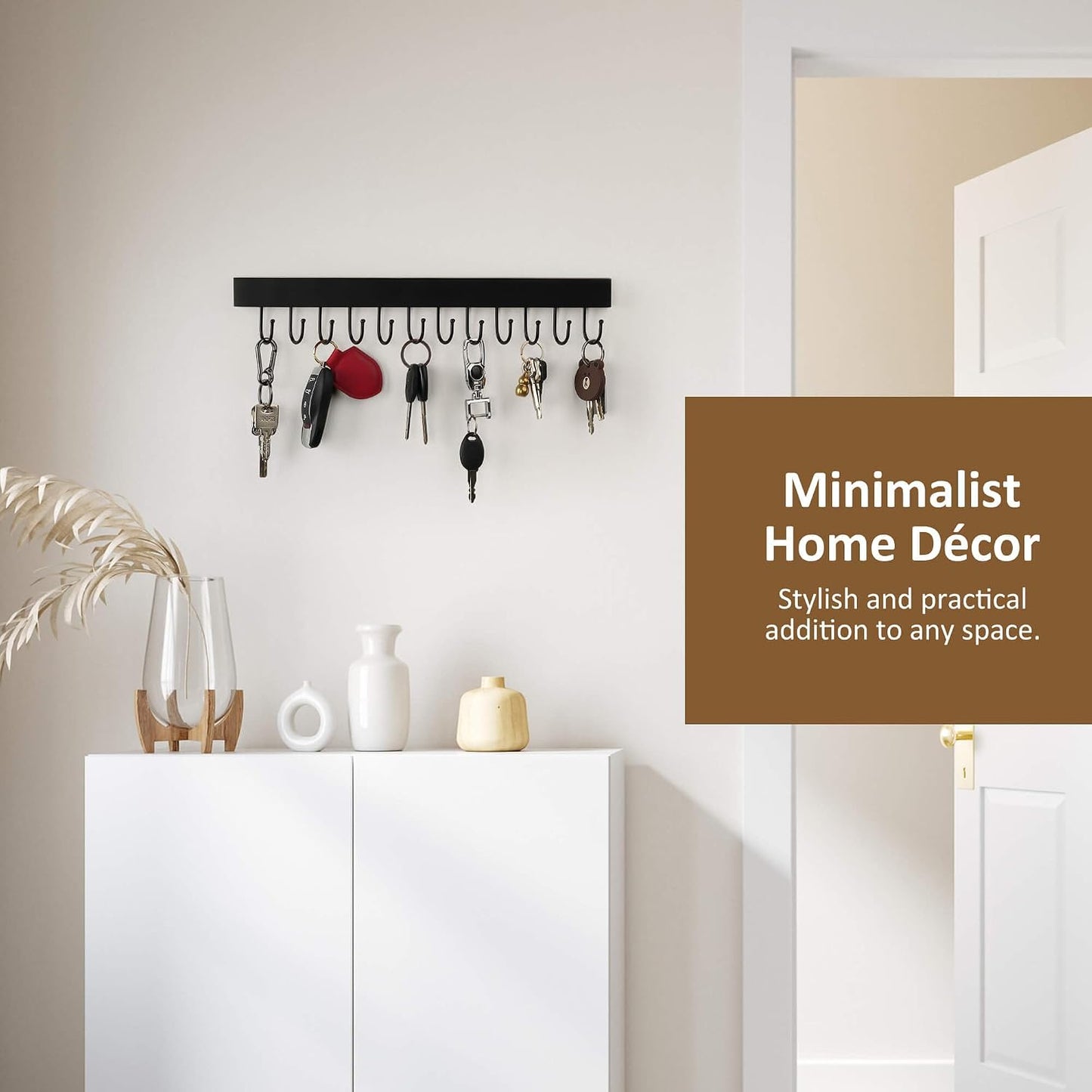 Soporte llaves pared 24 ganchos ajustables madera color