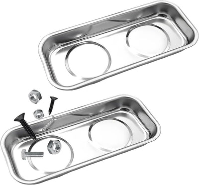 Set 2 bandejas magnéticas acero inox 5.6x2.5pulg para mecánicos