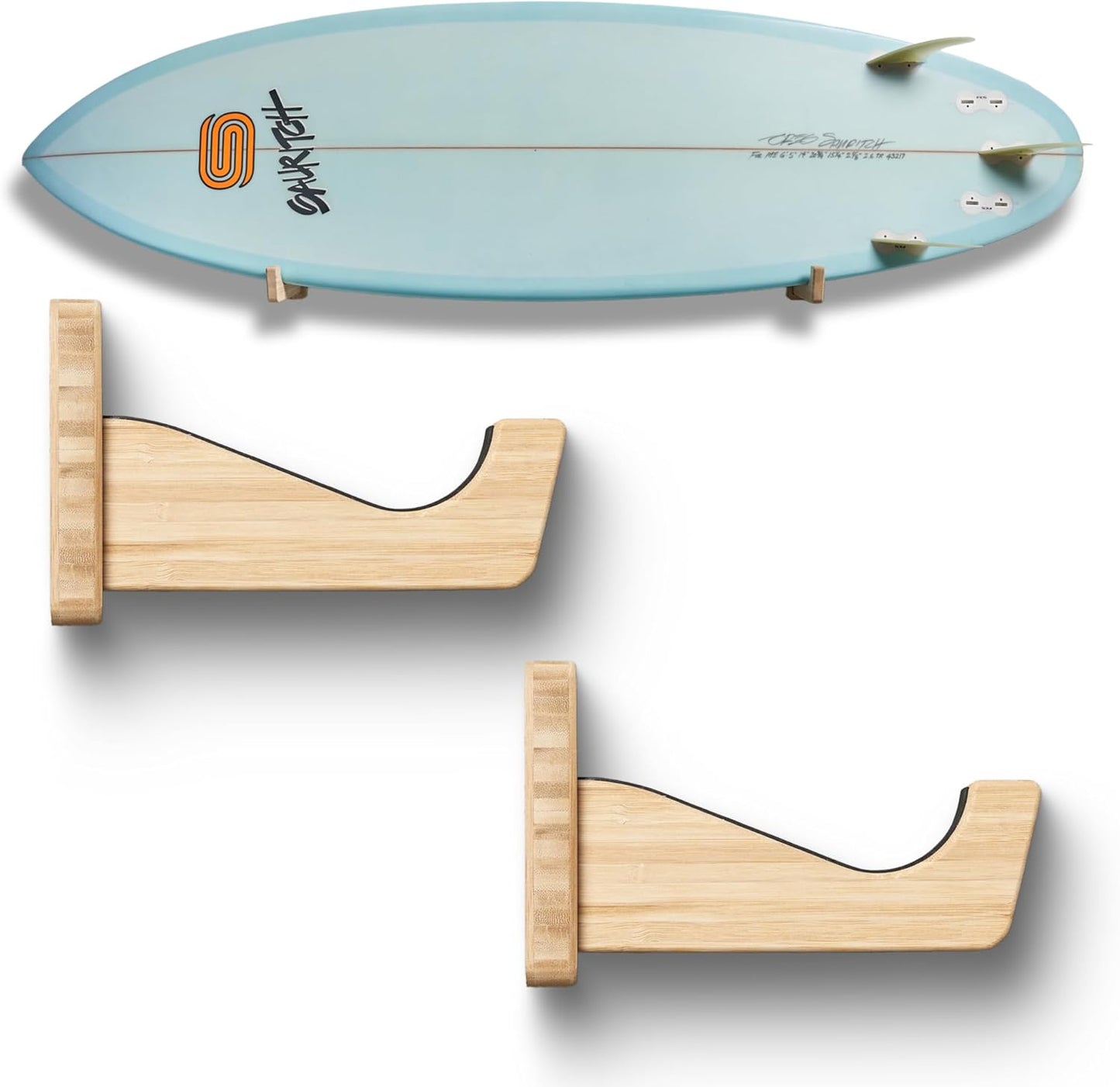 Soporte pared tabla surf bambú exhibición longboard