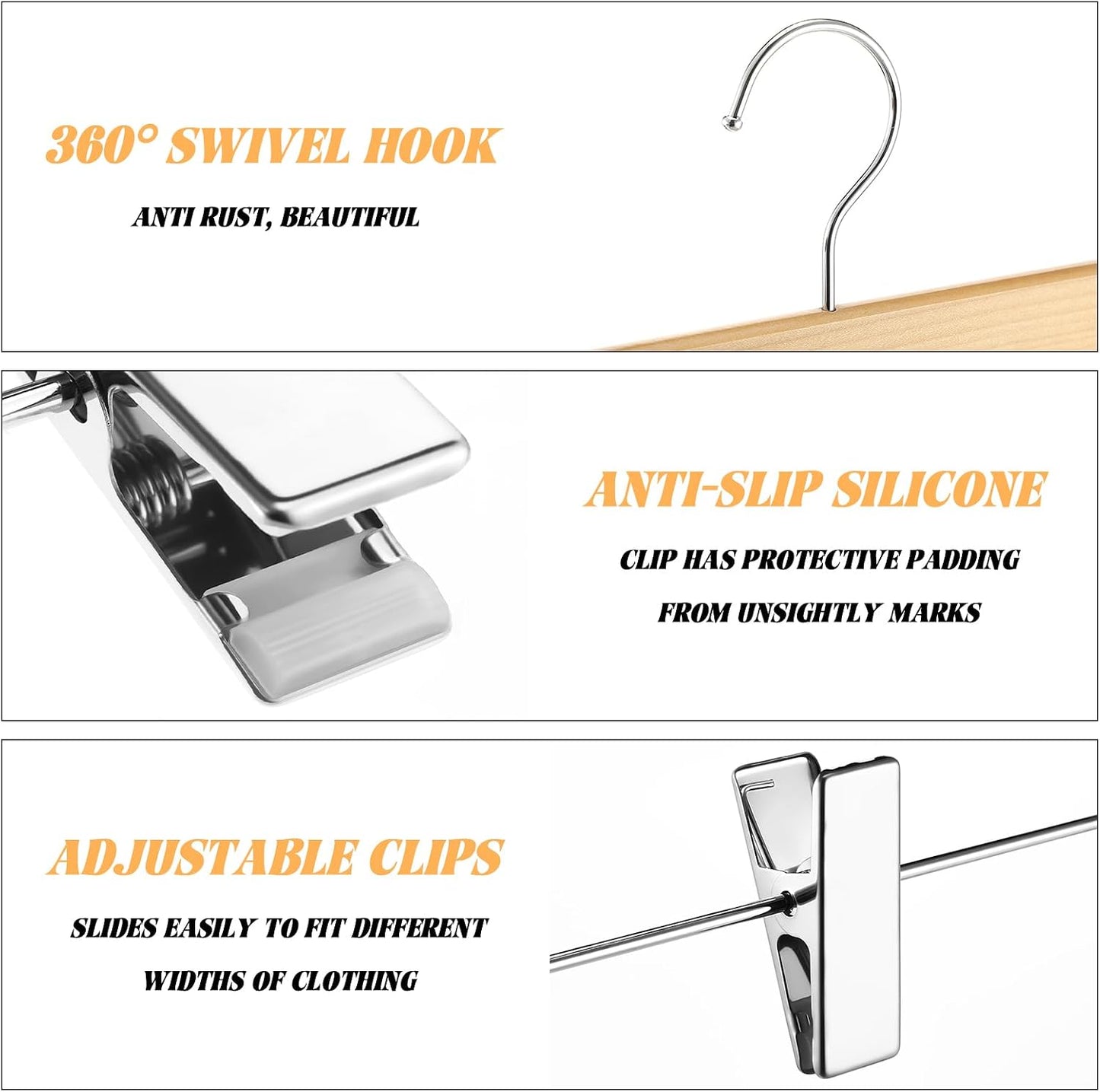 4 Perchas Madera 20" para Faldas con 4 Clips