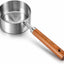 Taza medidora de 1/2 taza con cucharas de acero inoxidable y mango de madera