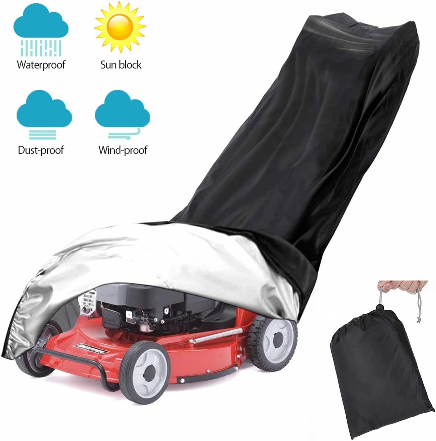 Funda impermeable cortacésped poliéster 600D Oxford negro