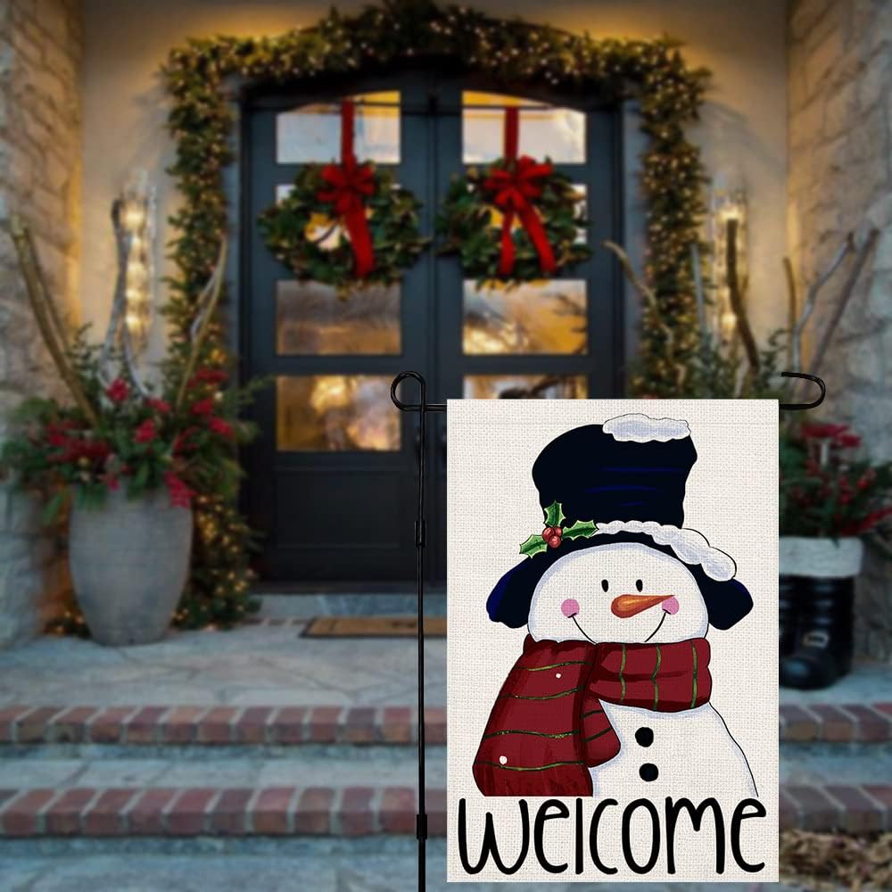 Bandera jardín navidad 12x18pulg doble cara muñeco nieve