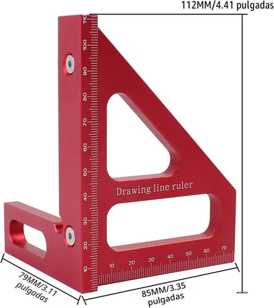 Regla angular 3D de aluminio 45/90 grados para carpintería
