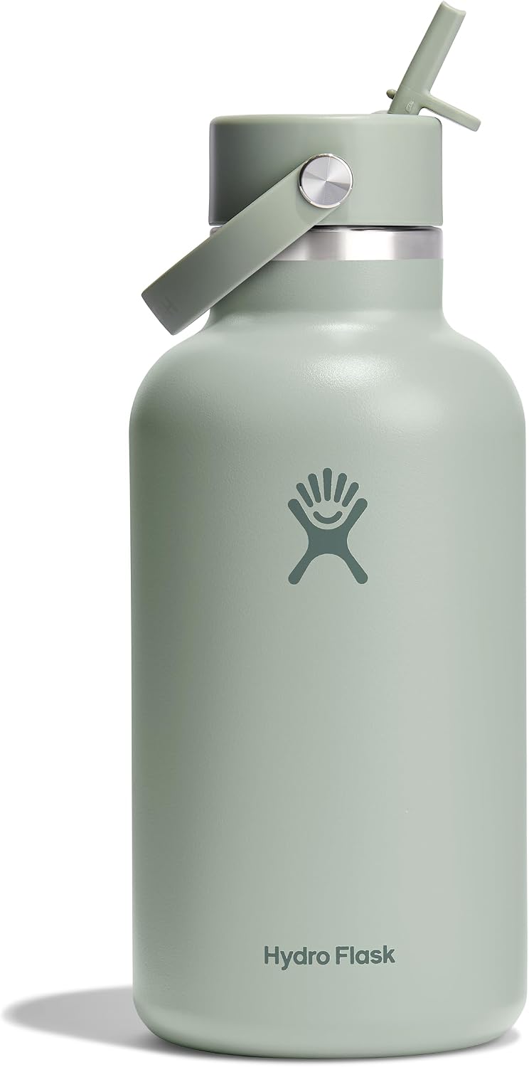 Botella agua acero inox aislado tapa pajita 64oz tono agave