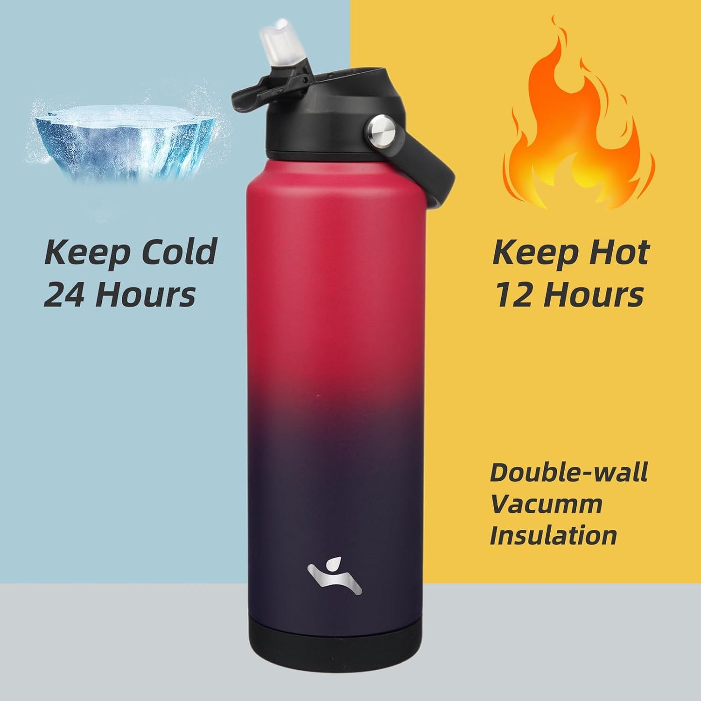 Botella agua acero inox 40oz con tapa pajilla rosa