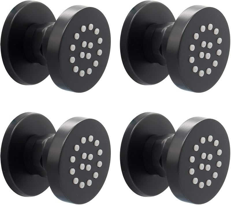 Cabezal ducha redondo latón 2" masaje spa 4pzas negro mate