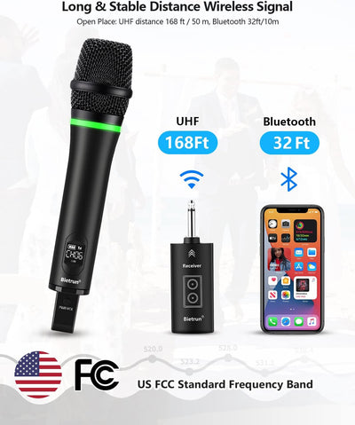 Micrófono inalámbrico Bluetooth 168pulg alcance 1/4 pulg metal UHF