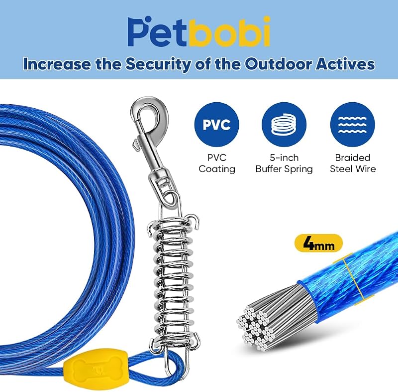 Cable amarre perros 10ft con resorte estaca 16pulg
