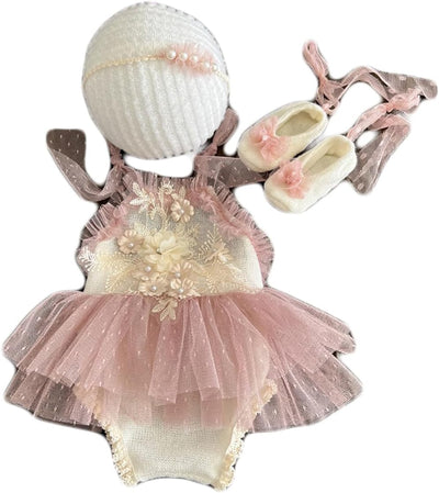 Traje de foto recién nacido con diadema tutú encaje