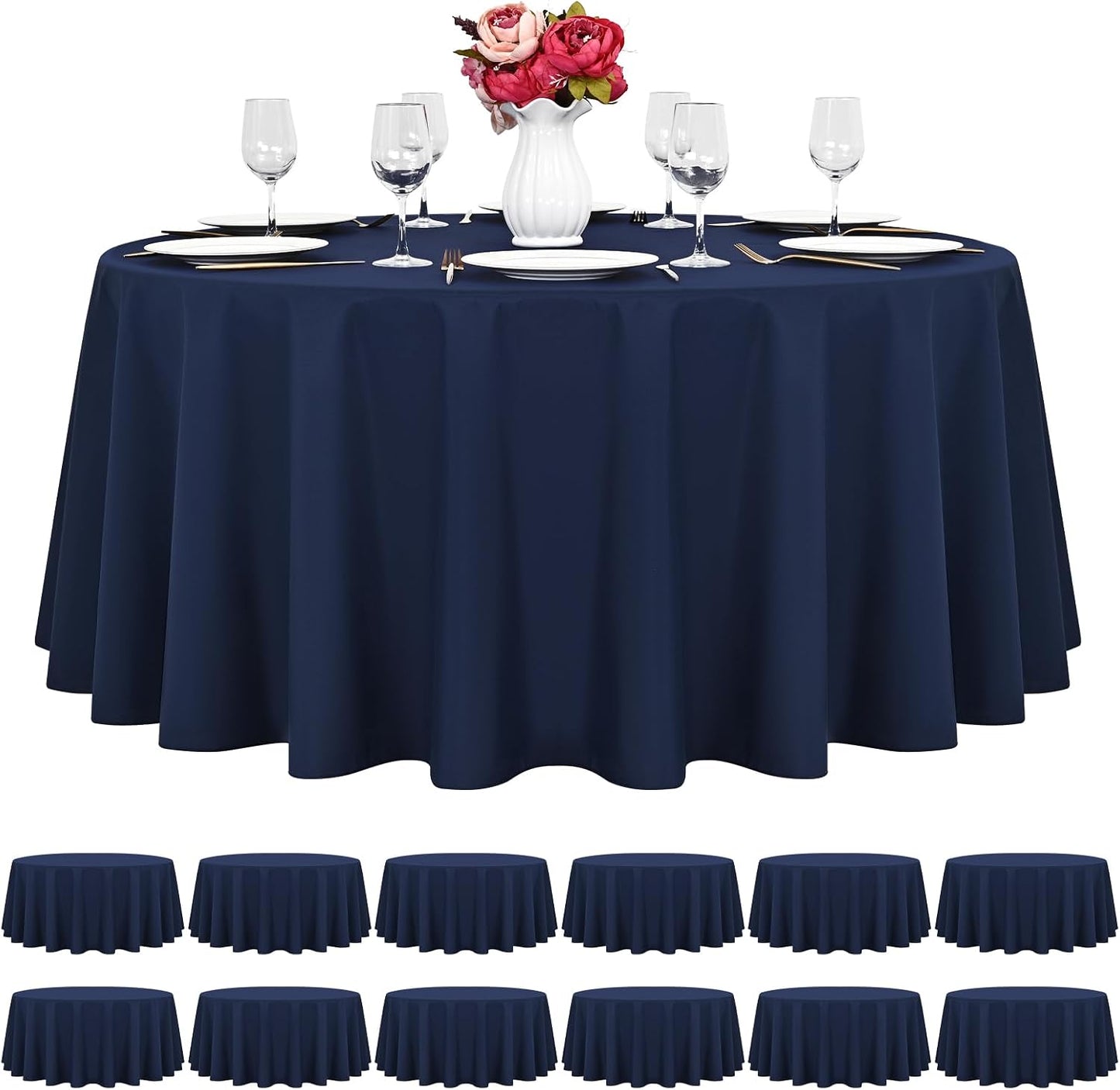 12 Manteles Poliéster 120pulg Azul Marino Impermeables Bodas