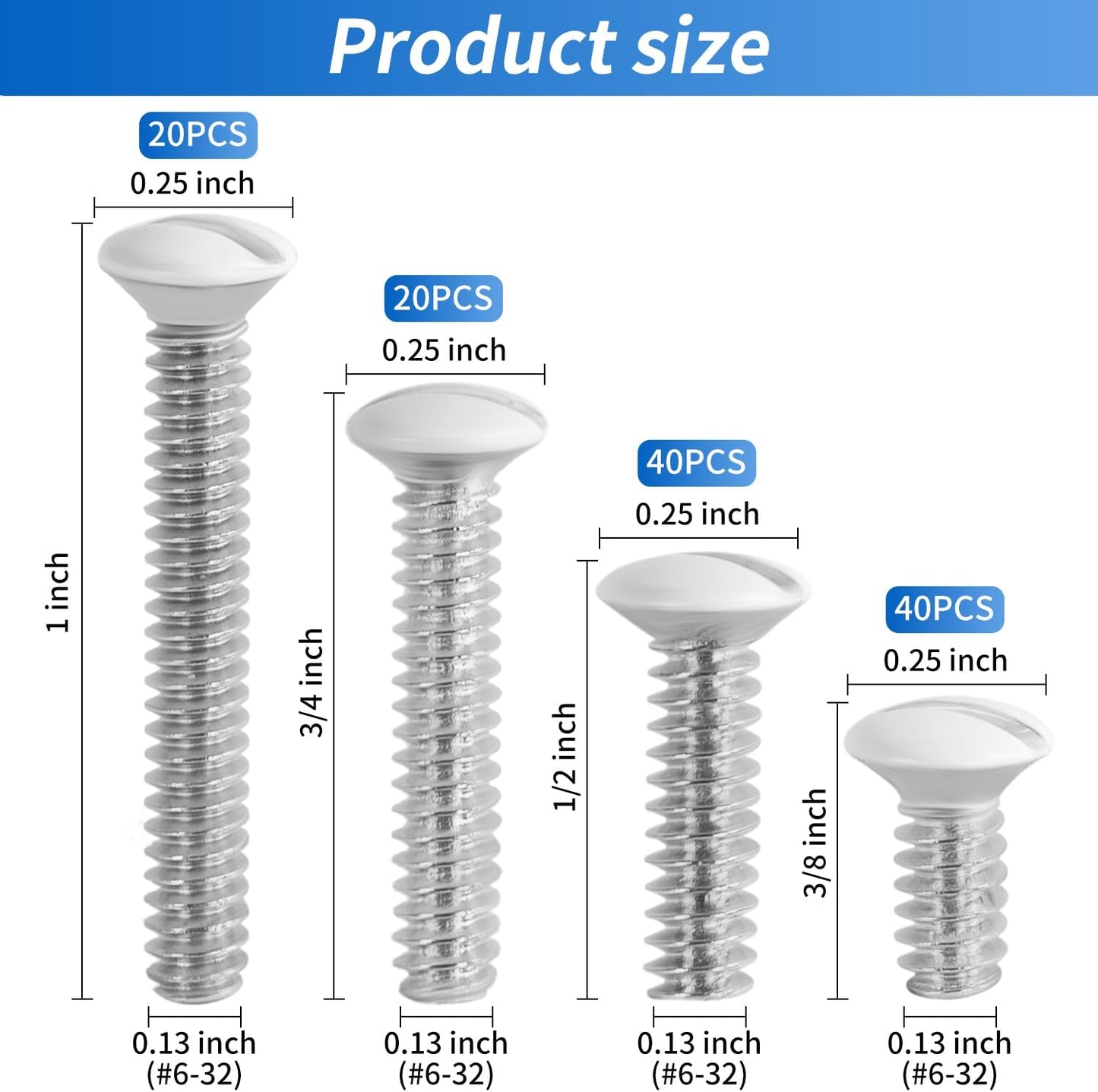 Kit 120 tornillos blancos para placa pared y interruptor 3/8-1pulg