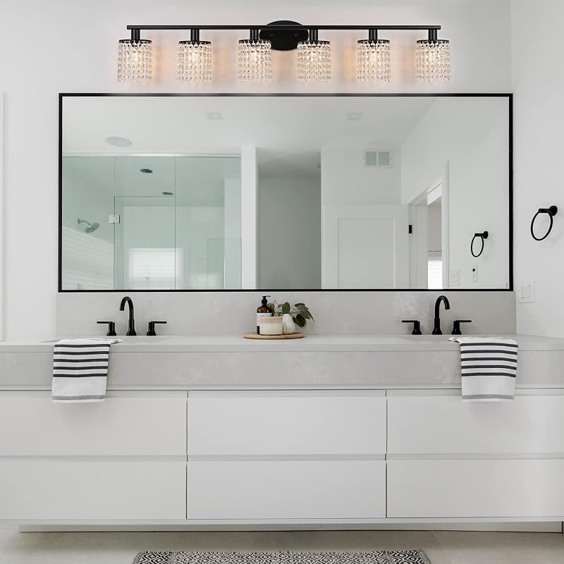 Lámparas baño 6 luces negras modernas sobre espejo