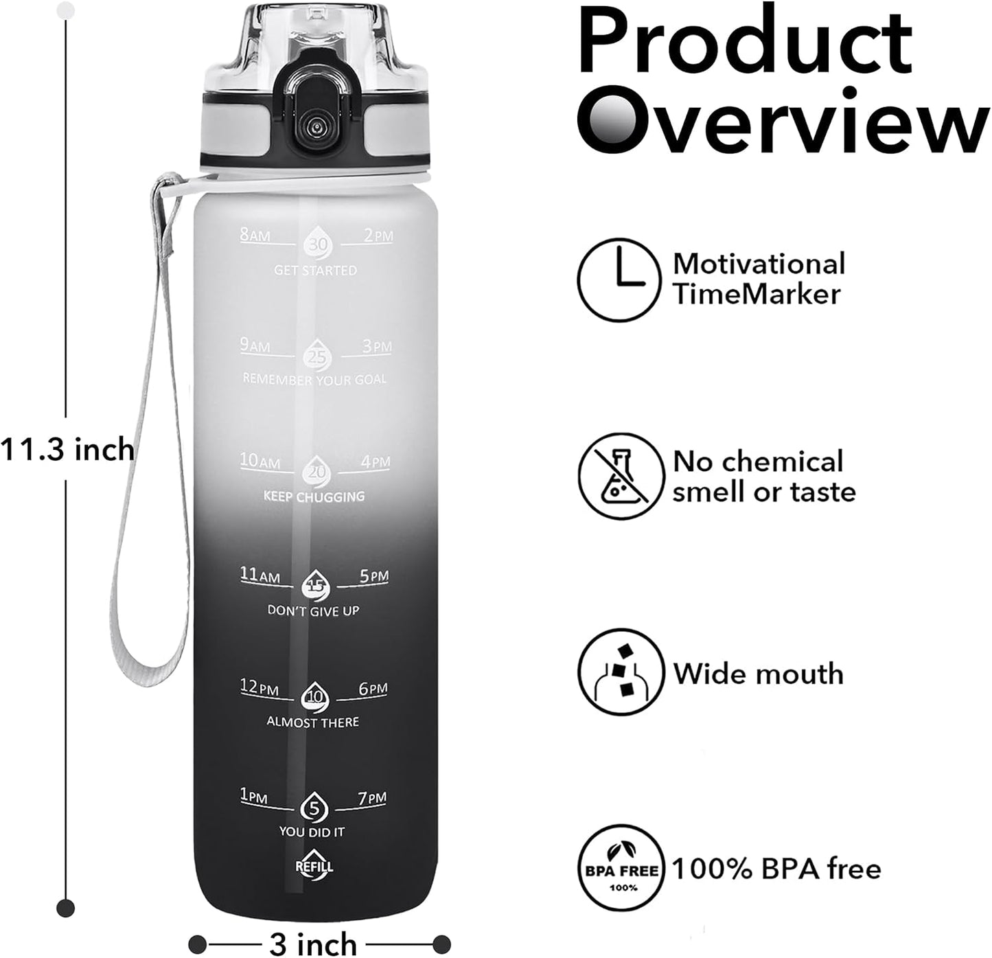 Botella agua 32oz sin BPA con correa a prueba de fugas